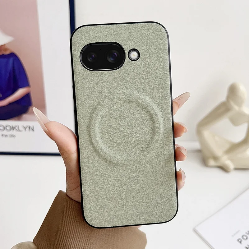 Premium Plain Leather Phone Case with Built-in MagSafe Magnetic Ring and Camera Protection