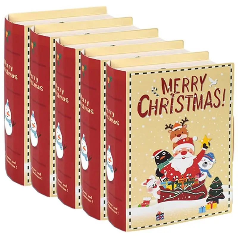

5pcs Christmas Festival Candy Boxes Gift Wrapping Box Book Shape Gift Box Holiday Goodie Paper Boxes