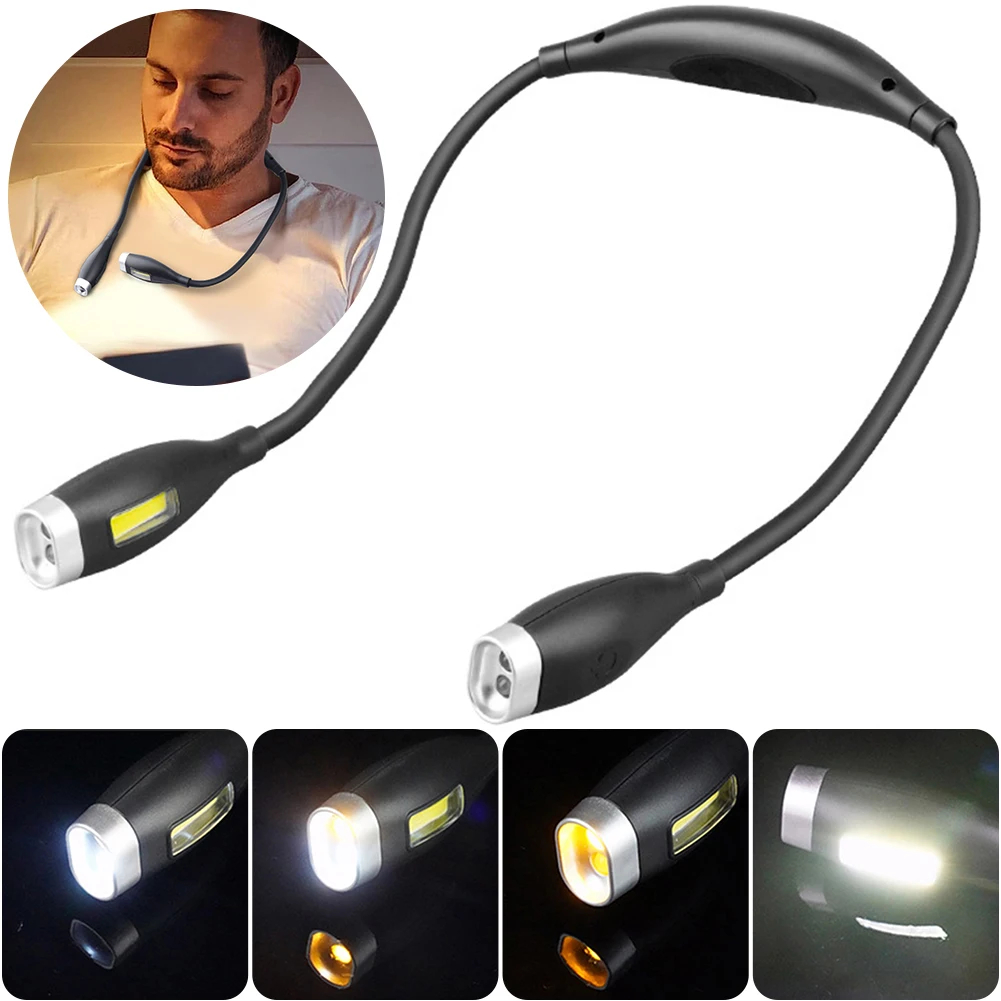LED Reading Light Bendable Arms Hands Free Flashlight Rechargeable for Night Running Walking Knitting Camping