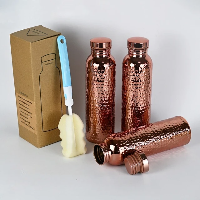 800ML Electroplated Copper Water Bottle​ ​One-Click Open Lid​ Anti-Slip​ ​Hammer Pattern Bottle​ Sports Water Bottle 4