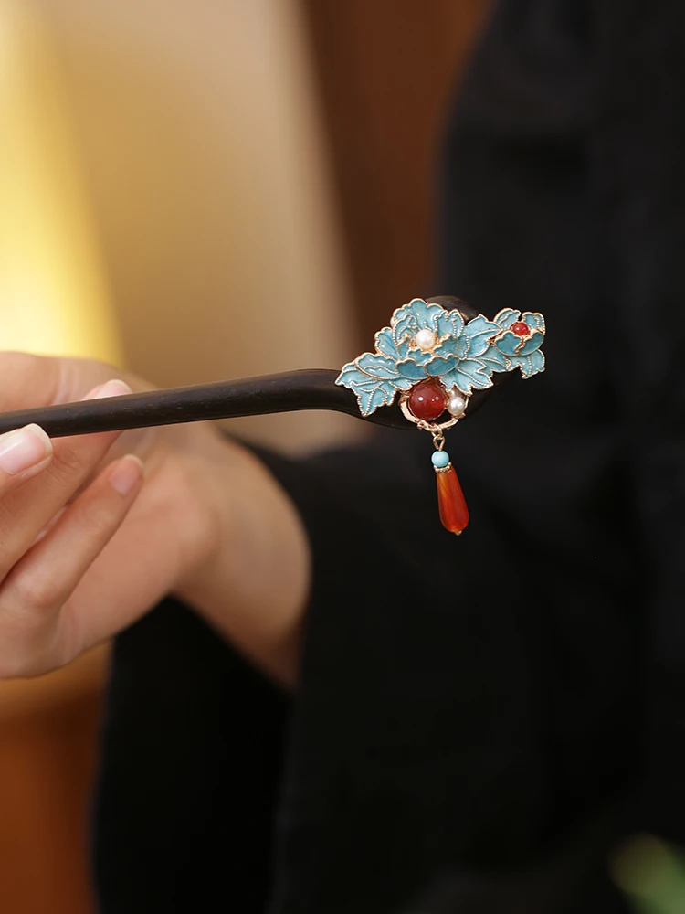 우아한 블랙 에보니 머리핀 여성의 새로운 중국 스타일 헤어 액세서리 고품질 전통 Hanfu 머리핀 유행 헤어 액세서리