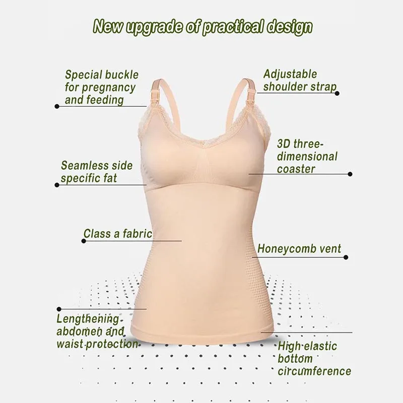Elastic Lace Maternity Nursing Camisole Removable Breast Pad Prevent Sagging Waist Shaping Pregnant Breastfeeding Vest Underwear