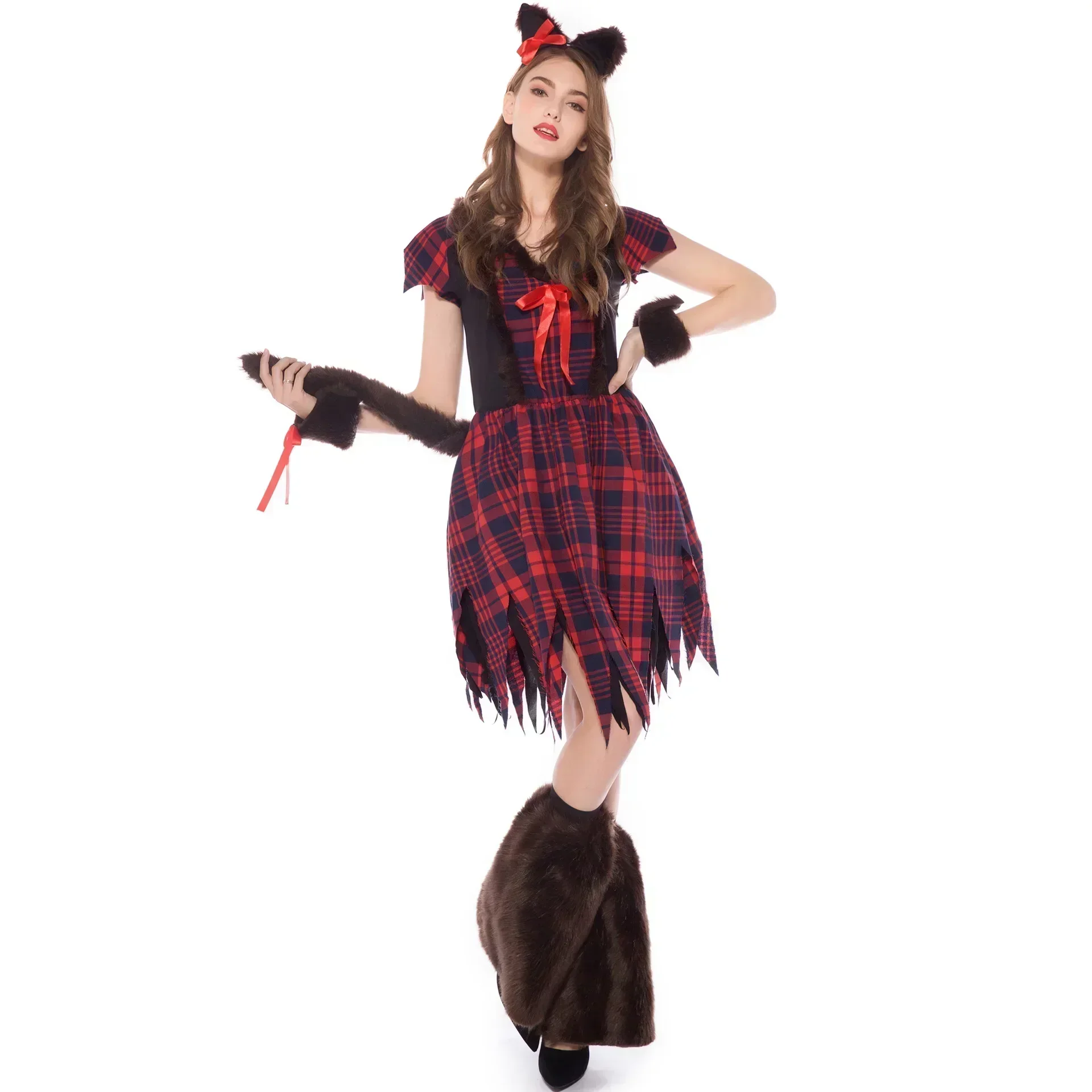 

Women Animal Werewolf Costume Adult Little Red Riding Big Grey Wolf Uniform Cosplay Carnival Halloween Party Fancy Dress