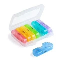 Compact Weekly Pill Organizer with Moisture - Proof Large Compartments and Triple Daily Doses Reminder System (White)