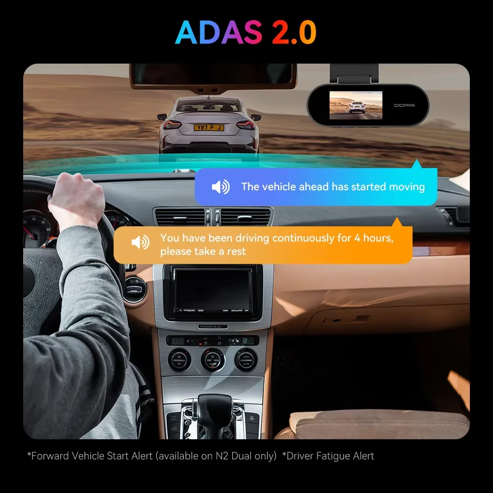 Câmera Veicular DDPAI N2 2K com Visão Noturna, Monitoramento de Estacionamento 24H, ADAS, Controle por APP WiFi