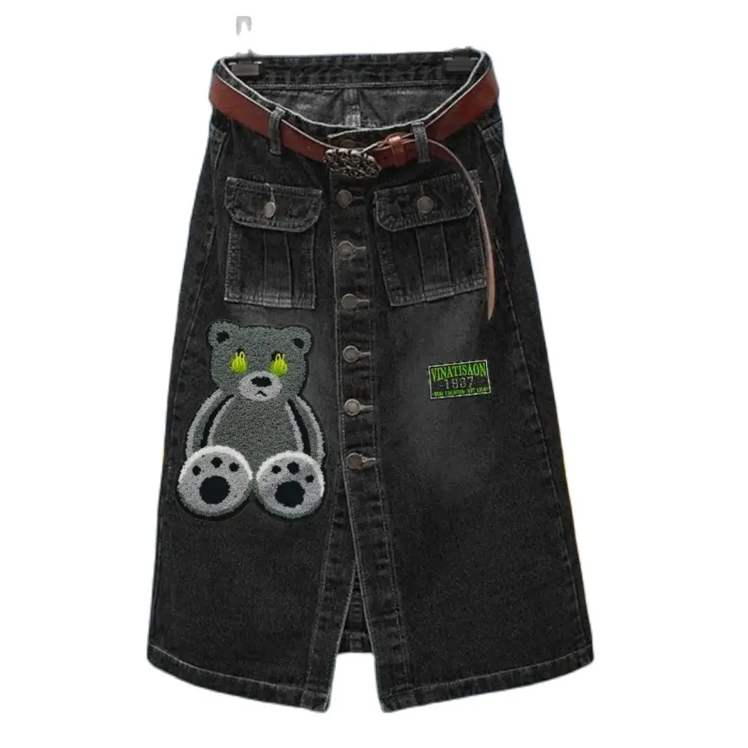 

2023 New Autumn Winter High Waist Denim Skirts Women Clothing Spring Vintage One breasted Split Hip Wrap A-line Cowboy Skirt 75