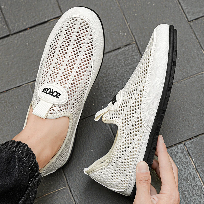 2024 Hot Sale Men Loafers Shoes Breathable Slip-On Men's Shoes Lightweight Flat Sneakers Men Walking Shoes Outdoor Mesh Footwear 4