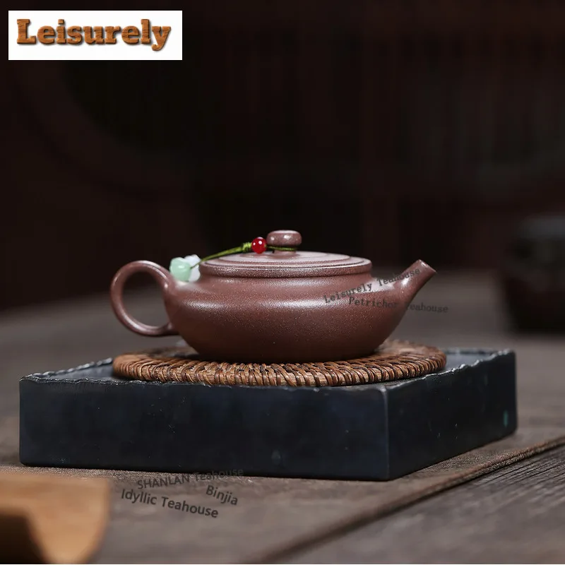150ml Yixing Purple Clay Teapots Handmade Flat Pot Raw Ore Peach Blossom Mud Tea Brewing Kettle With Infuser Zisha Tea Set Gift