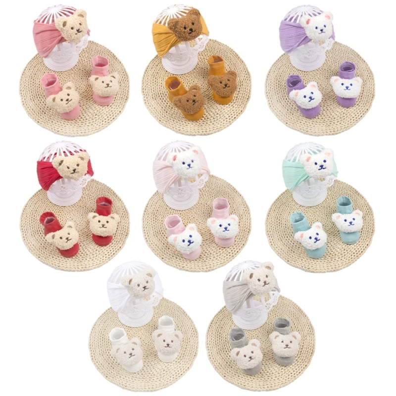 

Lovely Bear Baby Headband Socks Set Lovely Newborns Headdress Elastic Hairband