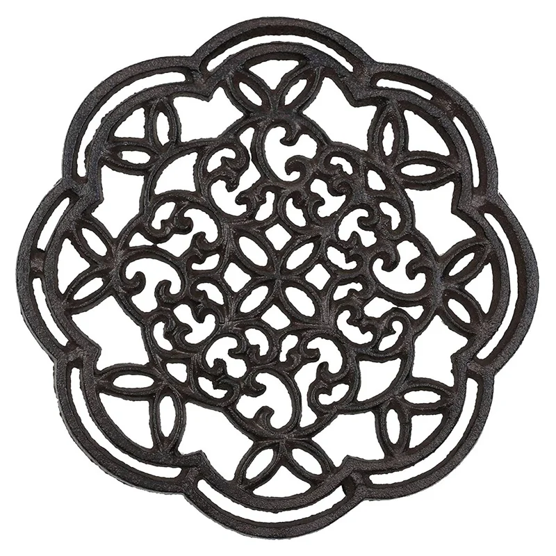 

Round Cast Iron Trivet Iron Heat-Insulation Trivet Non-Slip Potholders Vintage Pattern For Kitchen Dining Table Decor