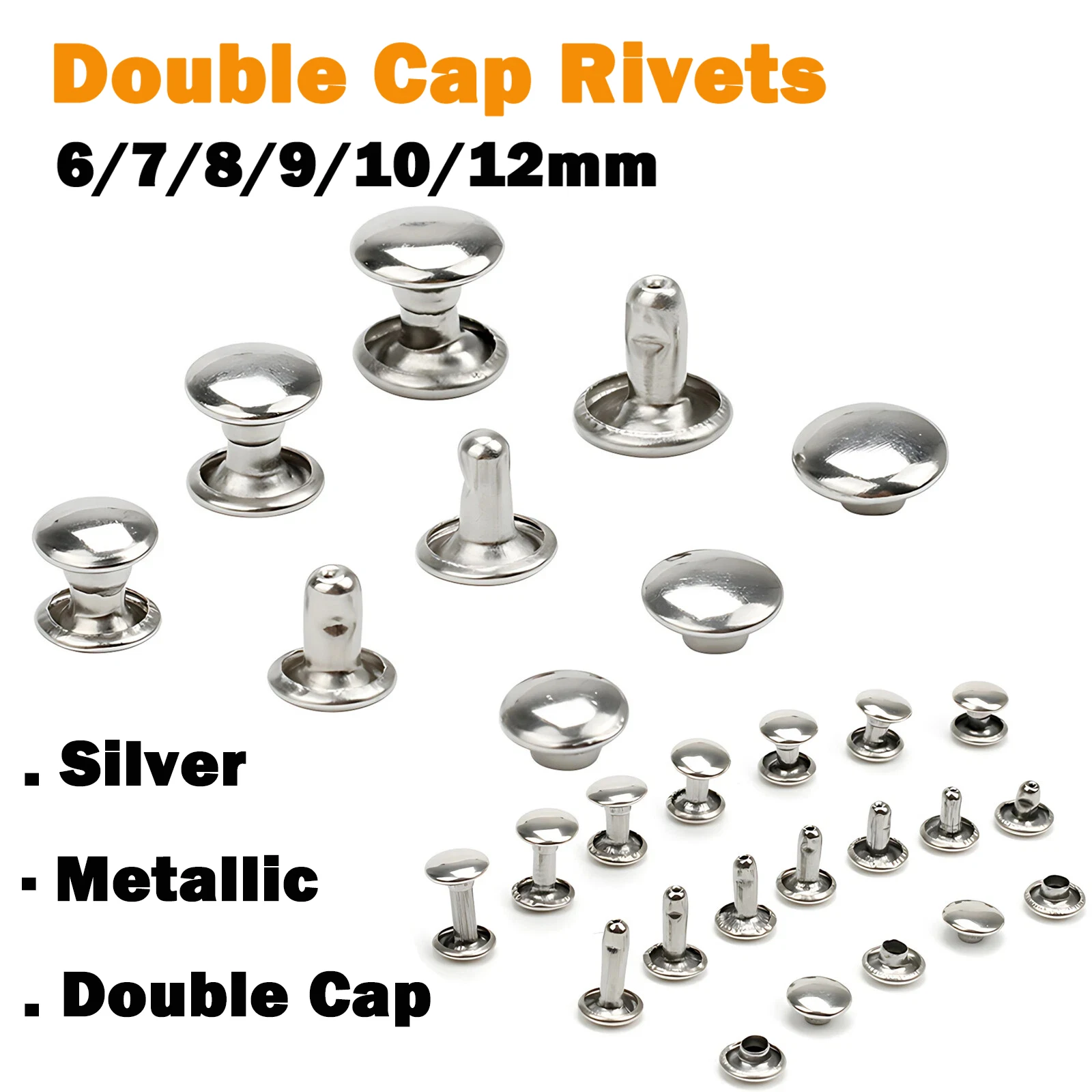 50~1000Set Double Cap Rivets 6/7/8/9/10/12mm Studs Rapid Rivets Metal ...