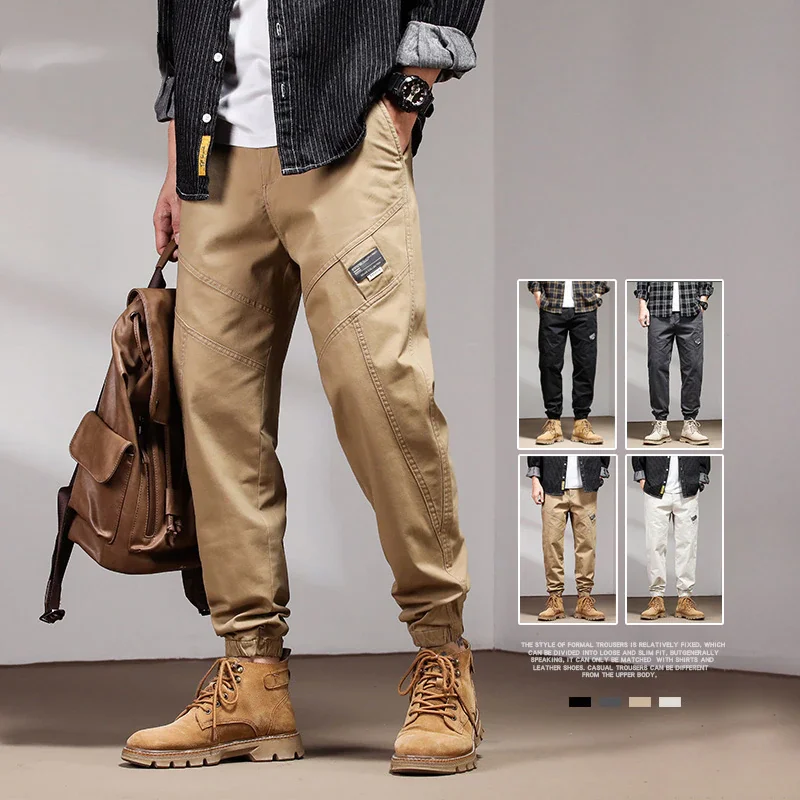 

2023 Spring Summer New Cotton Men Joggers Streetwear Cargo Pants Fashion Washed Vintage Casual Pant Khaki Trousers
