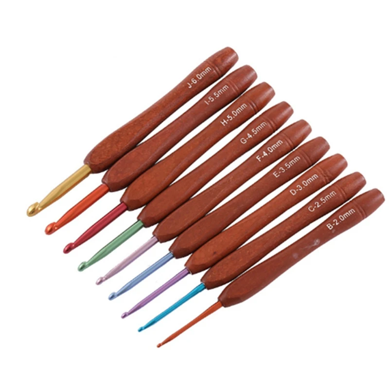 

Wooden Crochet Hook Set, 9 Piece Bamboo Crochet Hook Set Multicolor Aluminum Crochet Hook For Crochet Yarn 2-6Mm Durable