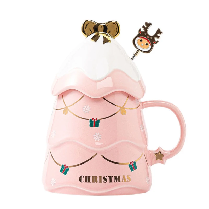 41XB Christmas Tree Shape Coffee Cup Ceramic Material Water with Lid Stirring Bar Gifts for and Valentine's Day | Дом и сад