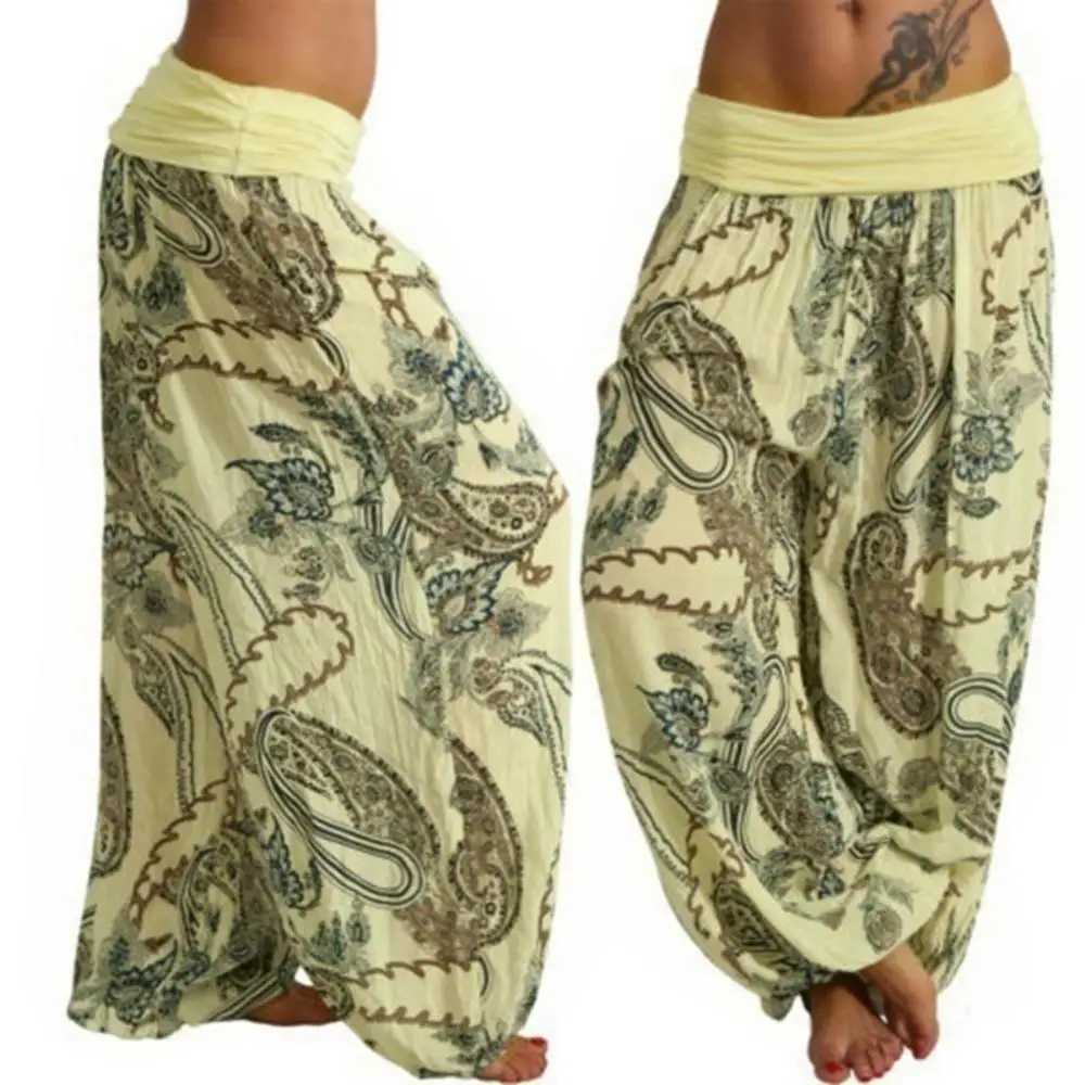 

Women Trousers Loose Pants High Waist Boho Paisley Print Ankle Tied Baggy Long Bloomers Harem Female Pantalones