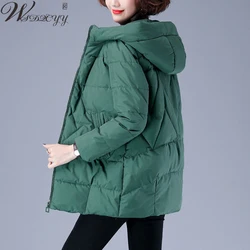Women Casual Hooded Parkas Fall Winter Oversized Quilted Jacket Plus Size Warm Long Sleeve Cotton Padded Coat Windproof Outwear