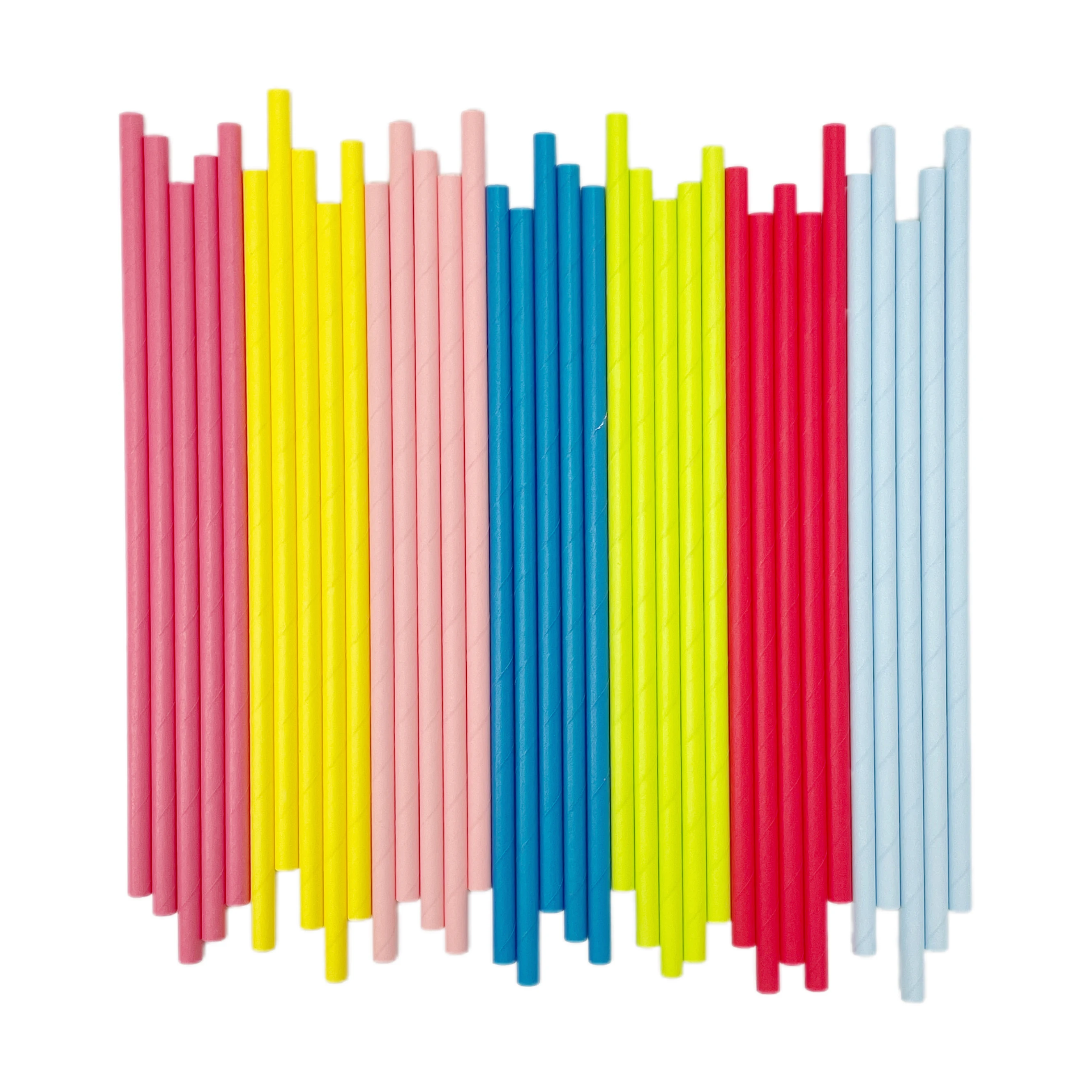 200pcs-disposable paper straws-mixed solid color-length 6*197mm-environmental and good-environmental degradable