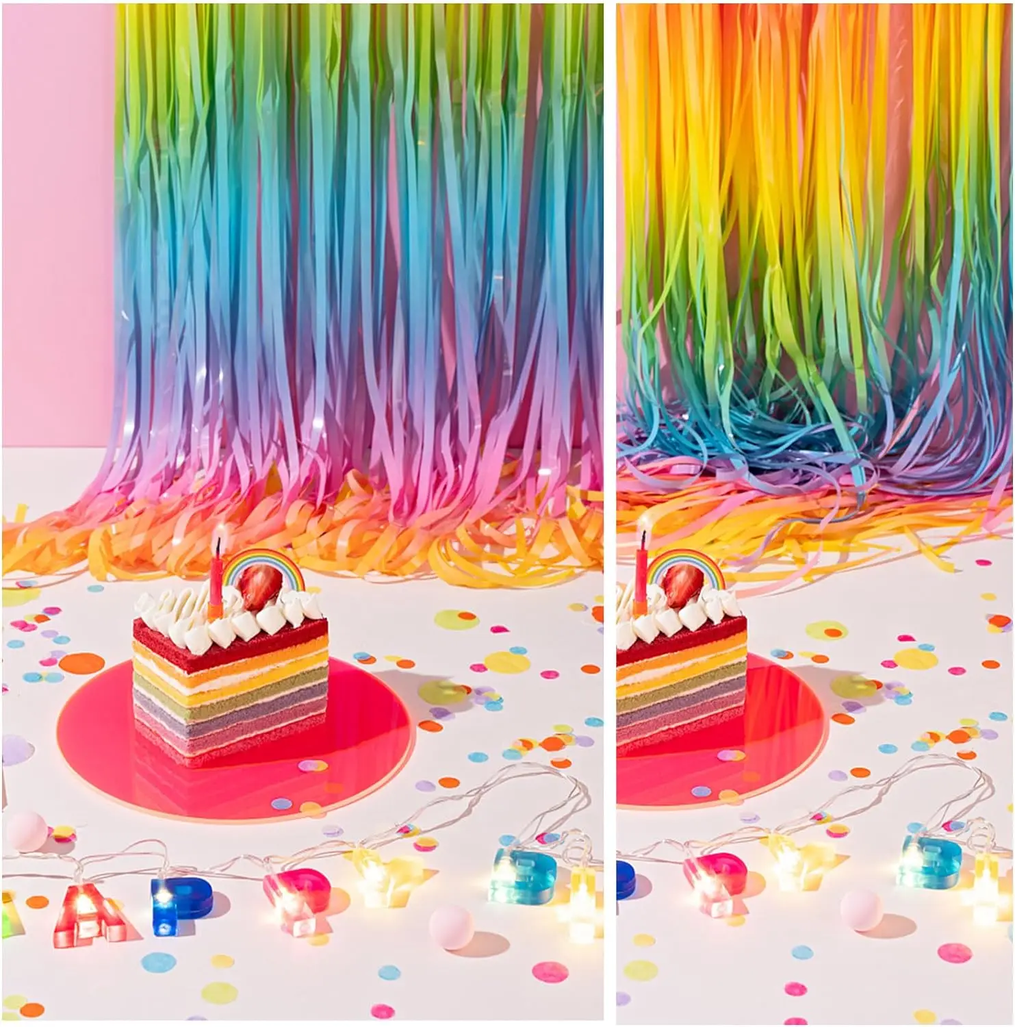 200CM 그라디언트 색상 캔디 컬러 비 실크 커튼 파티 생일 장소 장식 멀티 컬러 마카롱 컬러 배경 벽