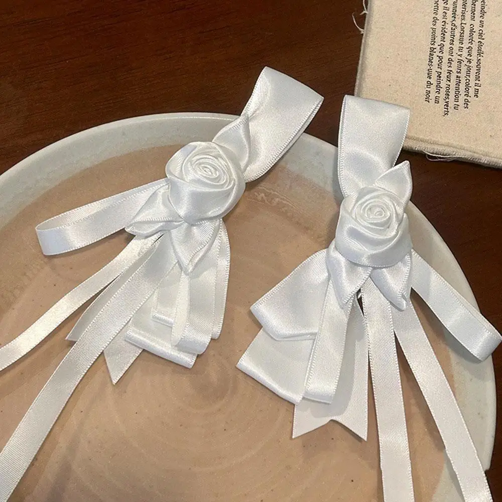 Elegant Rose Flower Satin Hairpins Y2k Women Girls Ponytail Clip Bow Ribbon Hair Clips Barrette Wedding Party Hair Accessories