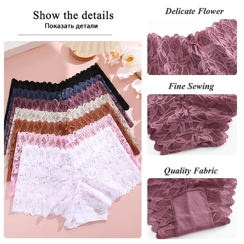 Women Lace Boyshort Panties Low-Rise Sexy Underwear Floral Underpants Ladies Lingerie lace panties female underwear women panties womens underwear