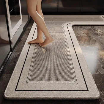 Tappetino da cucina Tappeto impermeabile antiscivolo resistente all'usura Tappetini con linee geometriche minimaliste a forma di L Tappeto decorativo per la casa  1
