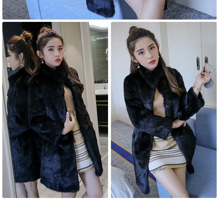 Winter Outdoor Women's Cold Coat Top Rabbit Fur Jackets Warm 100% Genuine Rabbit Fur Coats Lady Natural Quality Real Fur Coat