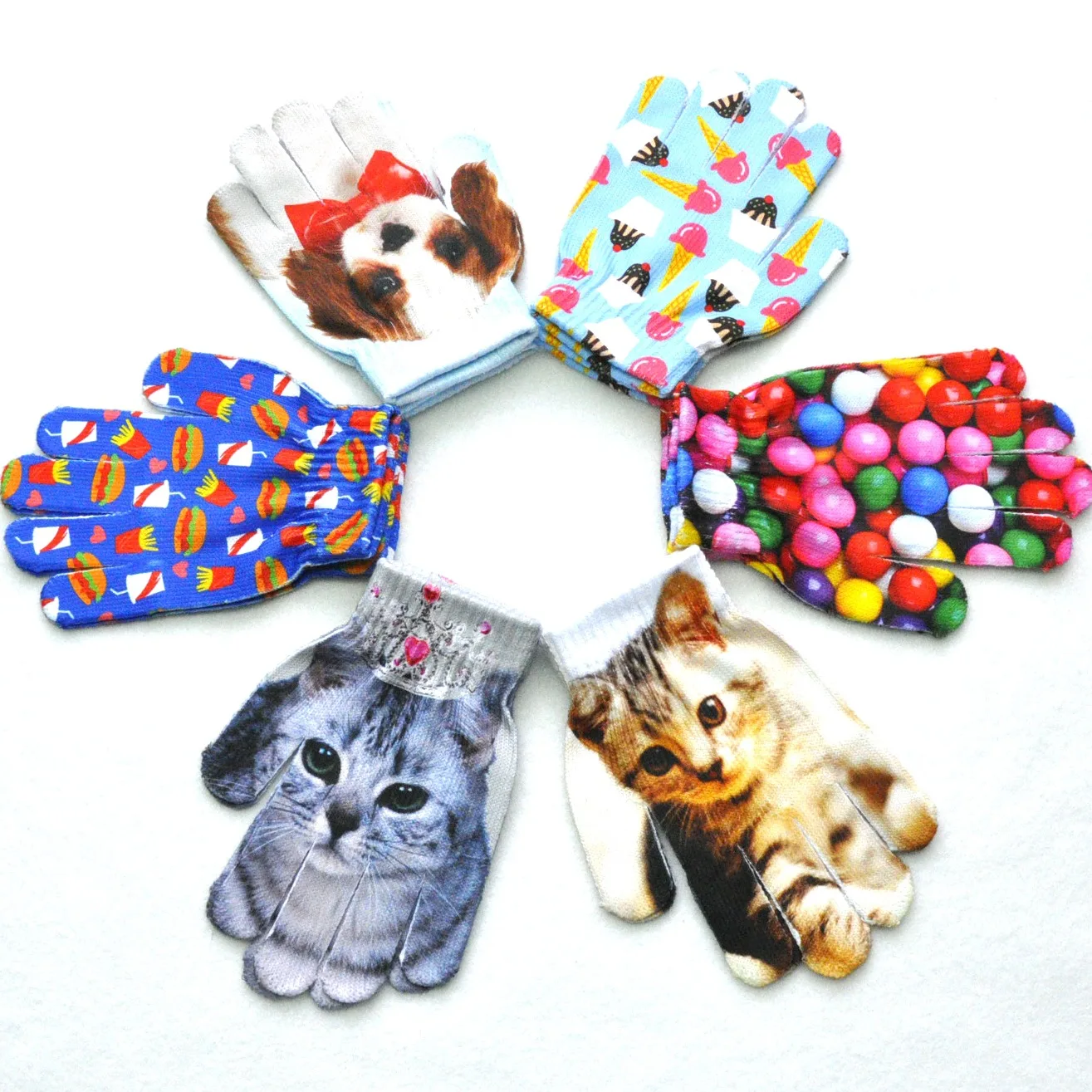 Children Gloves 5-11Y Kindergarten Student Winter Warm Baby 3D Puppy Cat Knitted Mittens Full Finger Gloves Knitting Kids