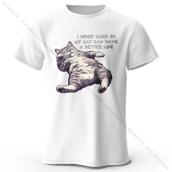 Charming Cat Lover 100% Cotton Tee - Soft & Breathable Round Neck Short Sleeve Unisex Shirt - XXXL (White)