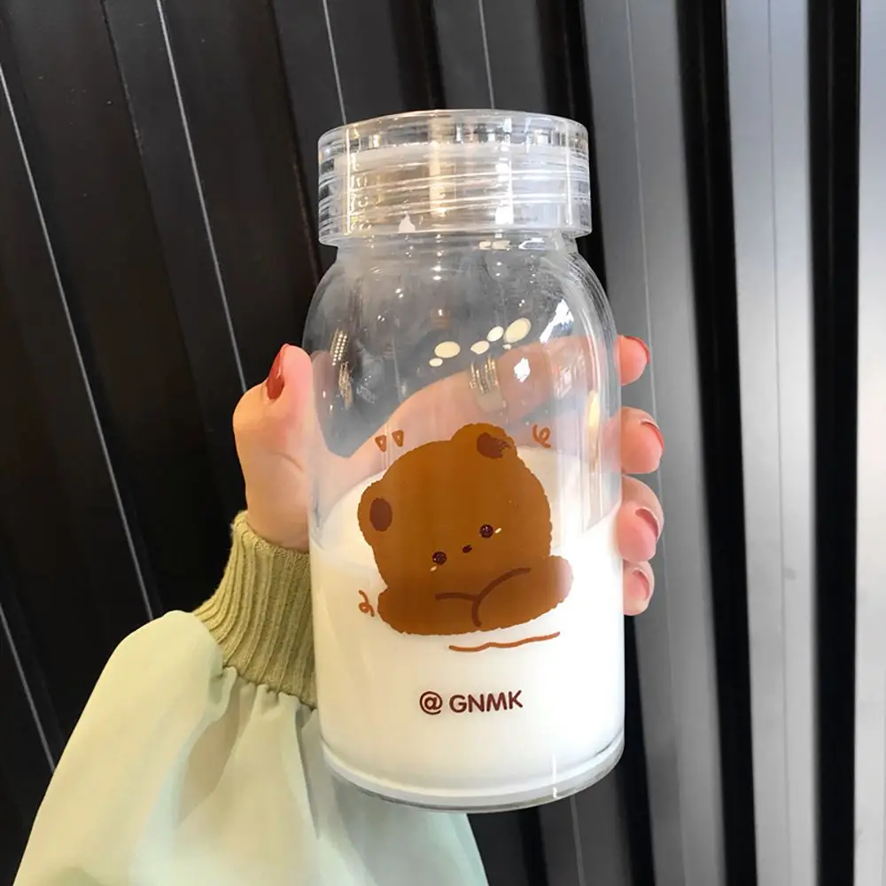 

Cute Leakproof 450ML Thick Glass Transparent with Sealing Lid Reusable Gifts Bear Tumbler Drinking Cup Cups Water Bottle