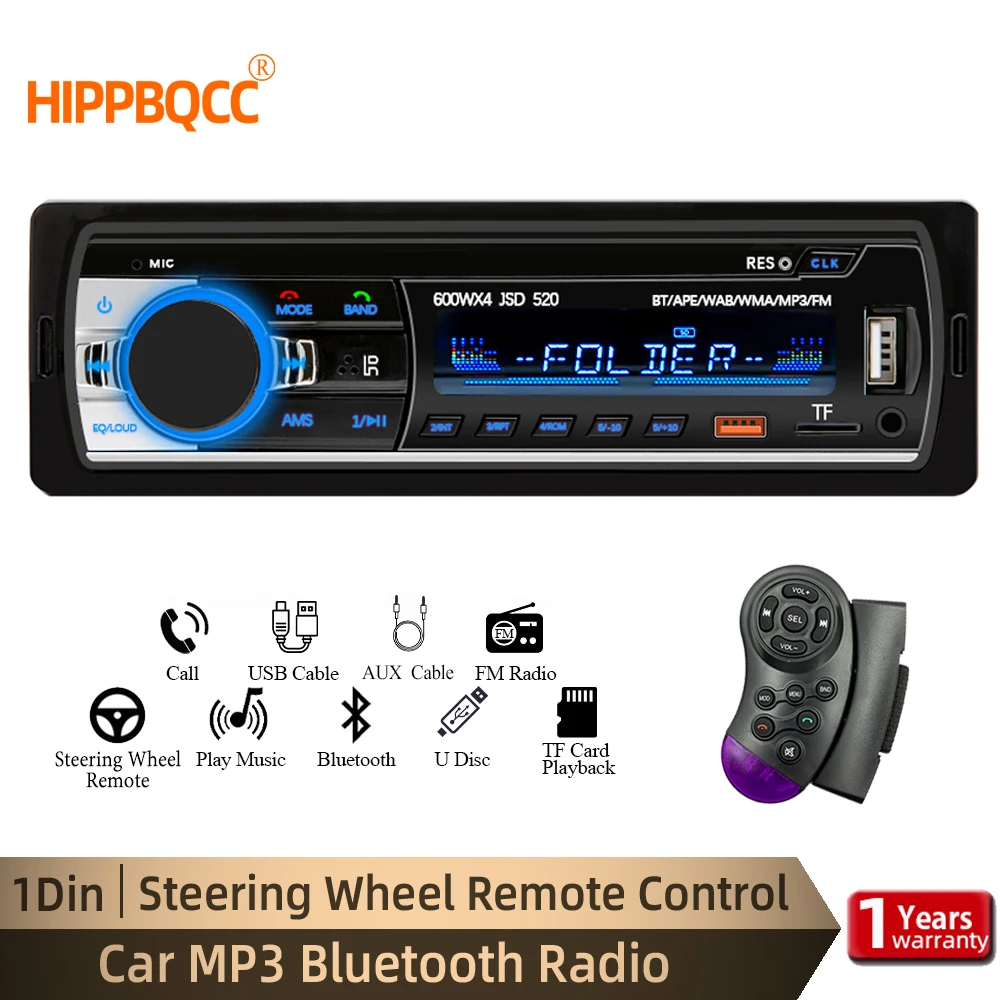 HIPPBQCC 차량용 라디오, 1 din 스테레오 멀티미디어 MP3 플레이어,..