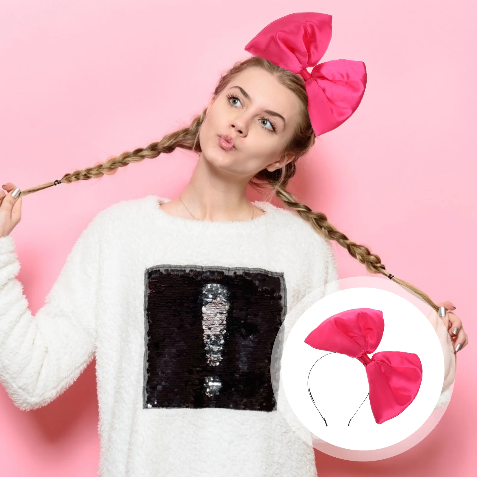 

Christmas Super Huge Bowknot Headband Solid Colour Head Hair Bands for Woman Girl Lady (Pink)