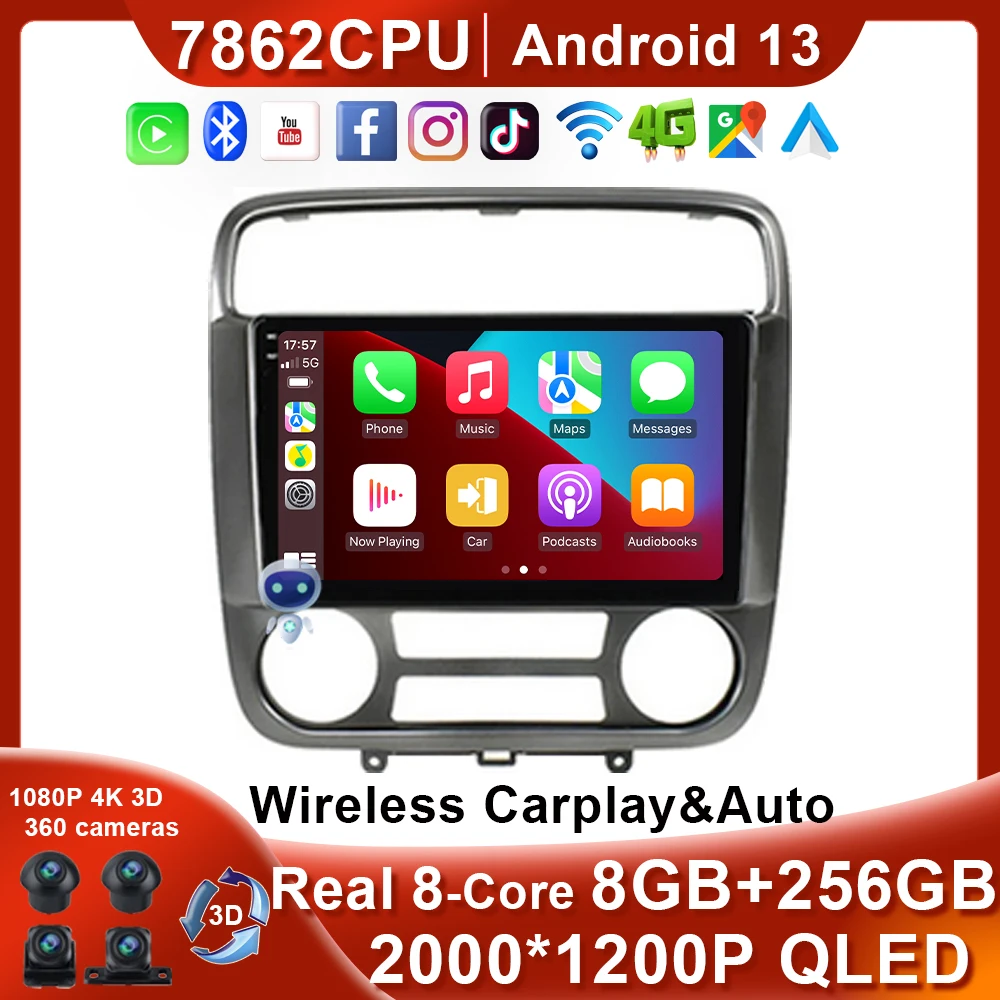 

For Honda Stream 2001 - 2004 Android 13 Auto 8G 256G Wireless Carplay Car Radio GPS Multimedia System Navigation Stereo Player