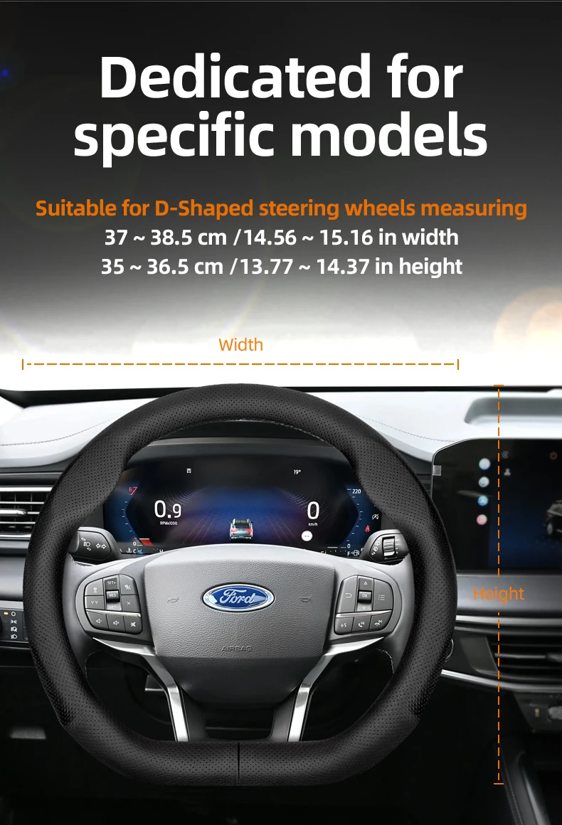 Für Ford D-förmige Lenkradabdeckung, ultradünn, Focus Escort Fusion Mondeo Fiesta Explorer Ecosport Edge EVOS Territory Mach-E – Detail 4
