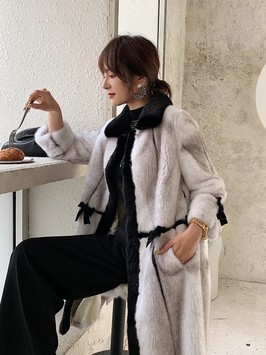New Velvet Marten Overcoats Mink Fur Cross Mink Whole Mink Women's Mid-Length Young Coat