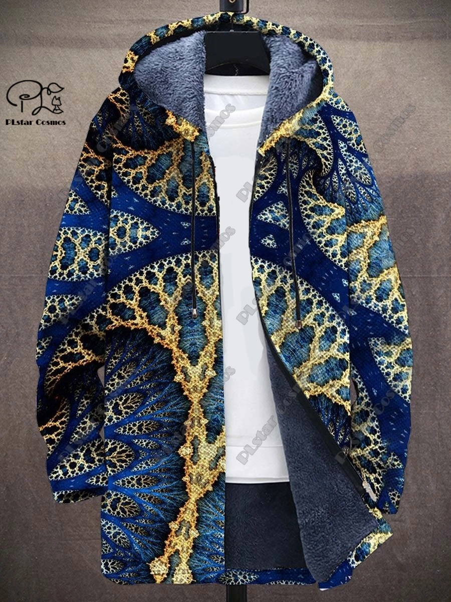 Stampa 3D Retro Series Colorful Art Print Composite Grey Velvet Hooded Zipper Jacket Winter Velvet Unisex Warm Jacket X-5