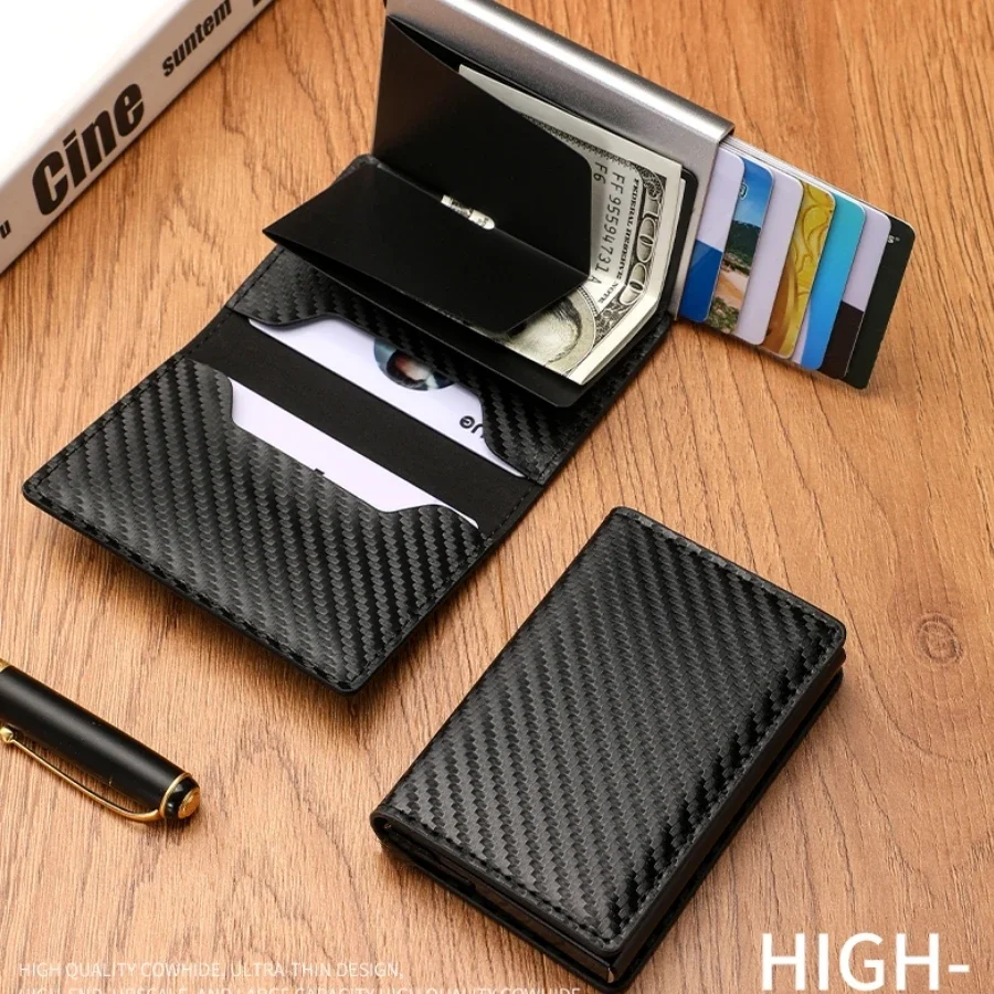 Credit Card Holder Carbon Fiber Men Rfid Smart Thin Slim Pop Up Minimalist