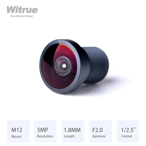 Witrue 어안 렌즈 광각 HD 5MP 1.8MM M12 마운트 F2.0, 감시 보안 카메라 CCTV 액세서리, 1/2 인치 2