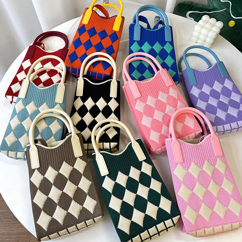 

Korean Version Handbag Knit Playful Lovely and Sweet Crossbody Bags for Women Striped Plaid Fashion Purses and Handbags