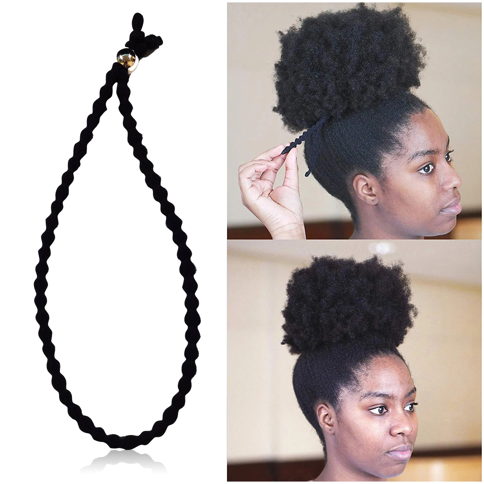 

1pcs Drawstring Ponytail Ties Adjustable Length Hairband Short Kinky Curly Hair Bun Hair Ties Afro Long Cushioned Headband Ties