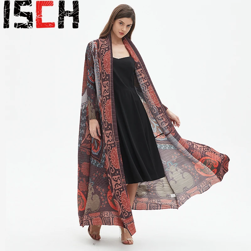 

Miyake Original Printed Robe 2024 Spring and Summer New Women's Long Windbreaker Loose Casual Cloak Fashion Women Clothing