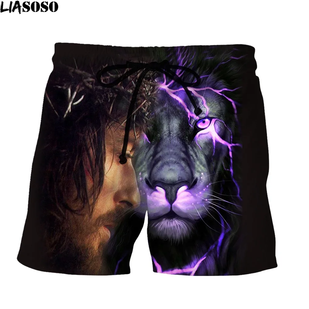 LIASOSO PLstar Cosmos Jesus Lion 3D Printed Shorts Trend Harajuku Fashion Hip Hop Streetwear Men Women Loose Comfortable Shorts