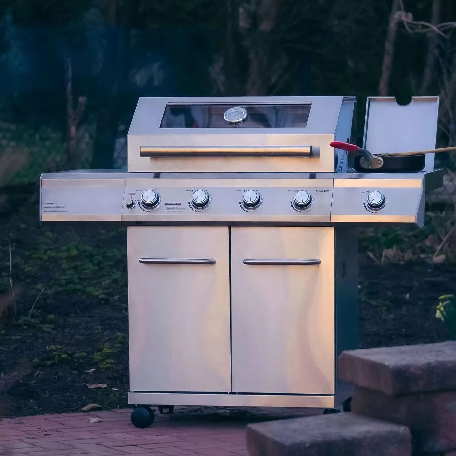 Monument Grills Larger 4-Burner Propane Gas Grill Stainless Steel Heavy-Duty Cabinet Style with Knob Controls & Side Burner 2
