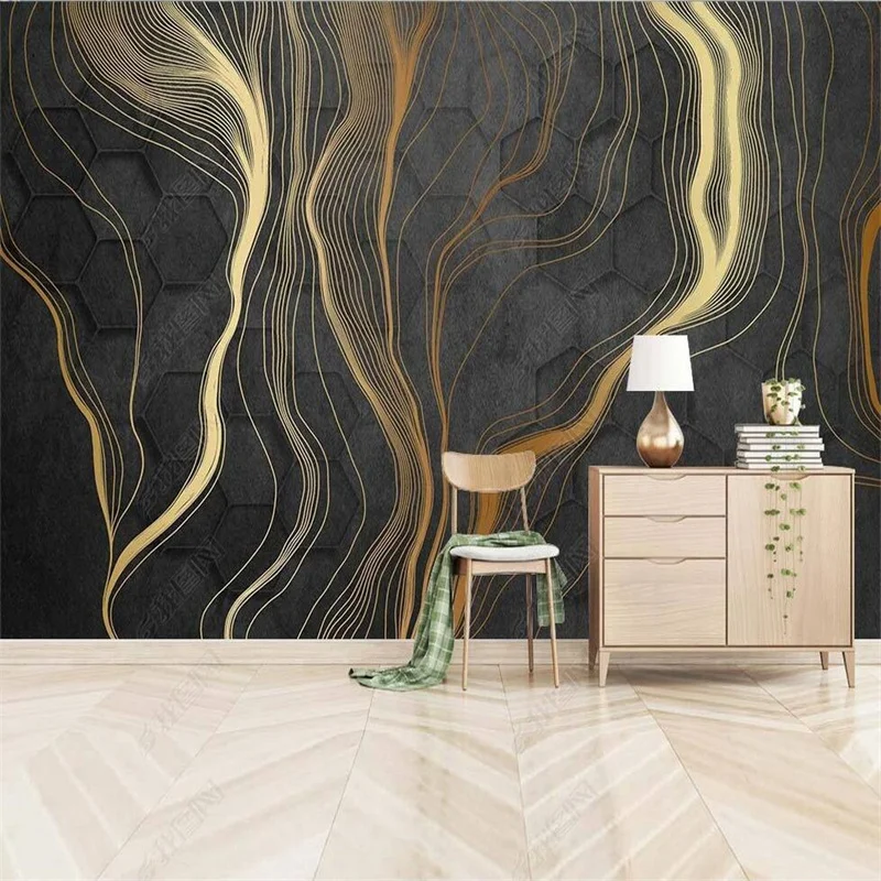 

Modern Light Luxury Abstract Artistic Conception Golden Lines Wall Paper 3D Living Room Bedroom TV Background Mural Wallpaper 3D