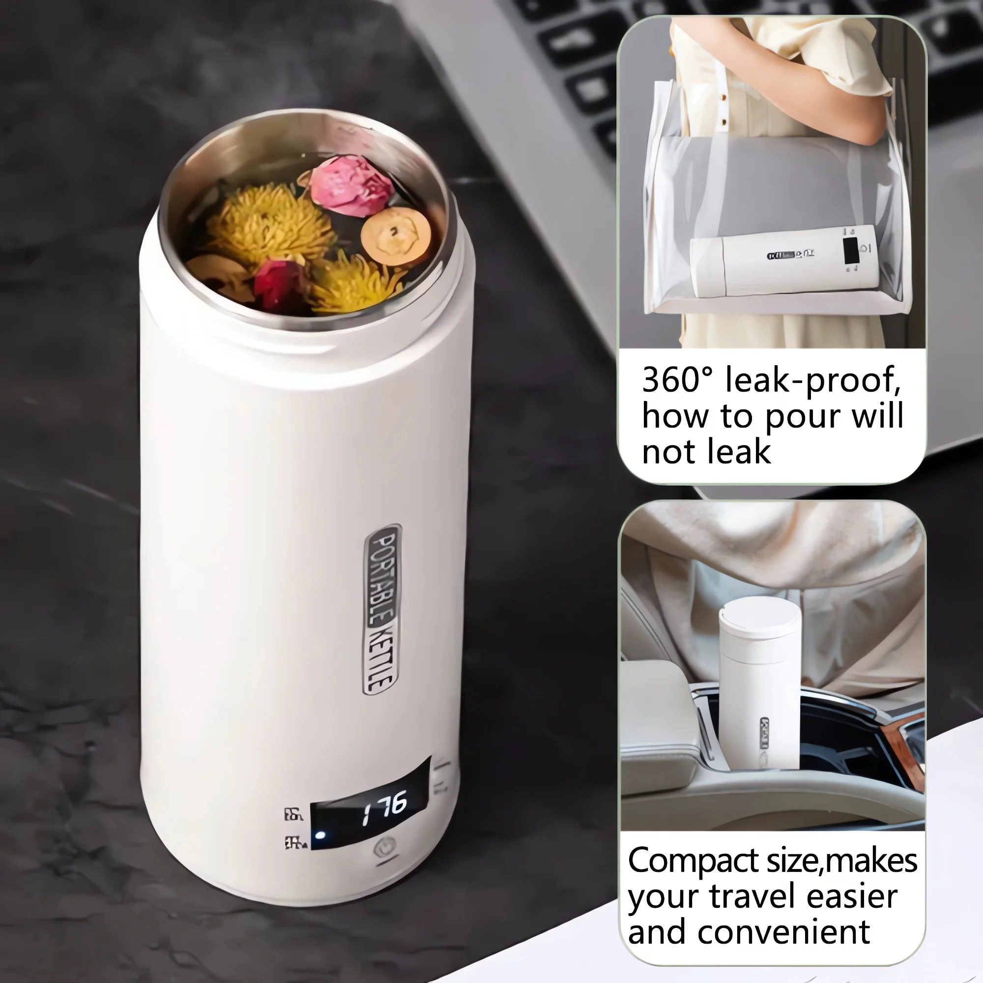New 500ML Portable Electric Kettle Bottle Boil Water Stewed Cup Travel Smart Pot Temperature Adjustment Kettles 304 Heating Cup