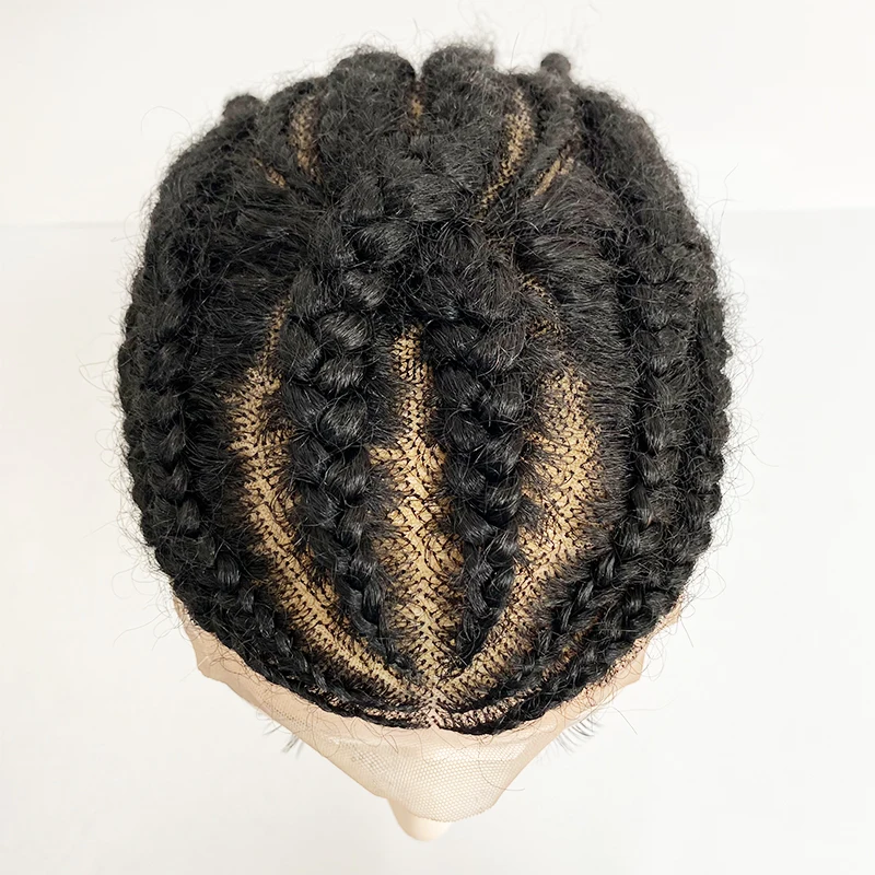 Afro Curl Men's Toupee Loc Trança Cabelo 1B Human Hairpieces Full