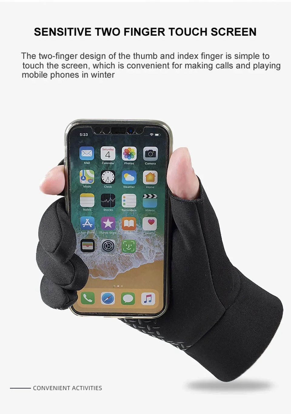 Description Picture 5 of itemWinter Fishing Men's Gloves Women Cycling Skiing Warm Anti-Slip Gloves for Sports Touch Screen Two Fingers Cut Outdoor Angling