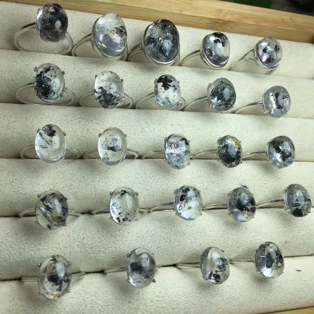 1 Pc Fengbaowu Natural Herkimer Diamond Ring Oval Cabochon 925 Sterling Silver Crystal Healing Stone Jewelry Gift  For Women 6