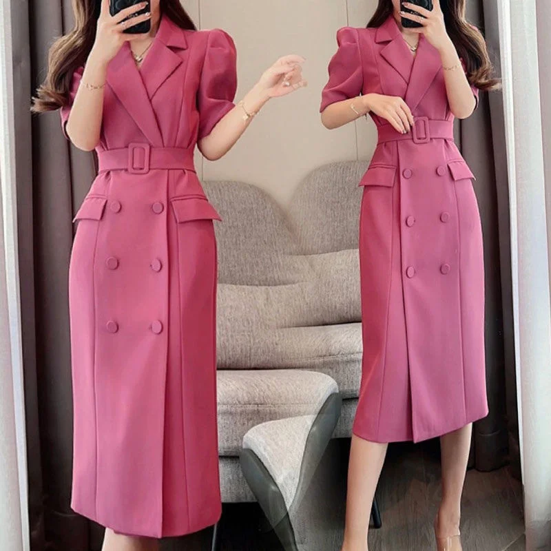 

2023 Summer New Small Focus Design Long Dress High Grade Elegant Temperament Slim Fit Suit Dress For Women Fashion Short Sleeve