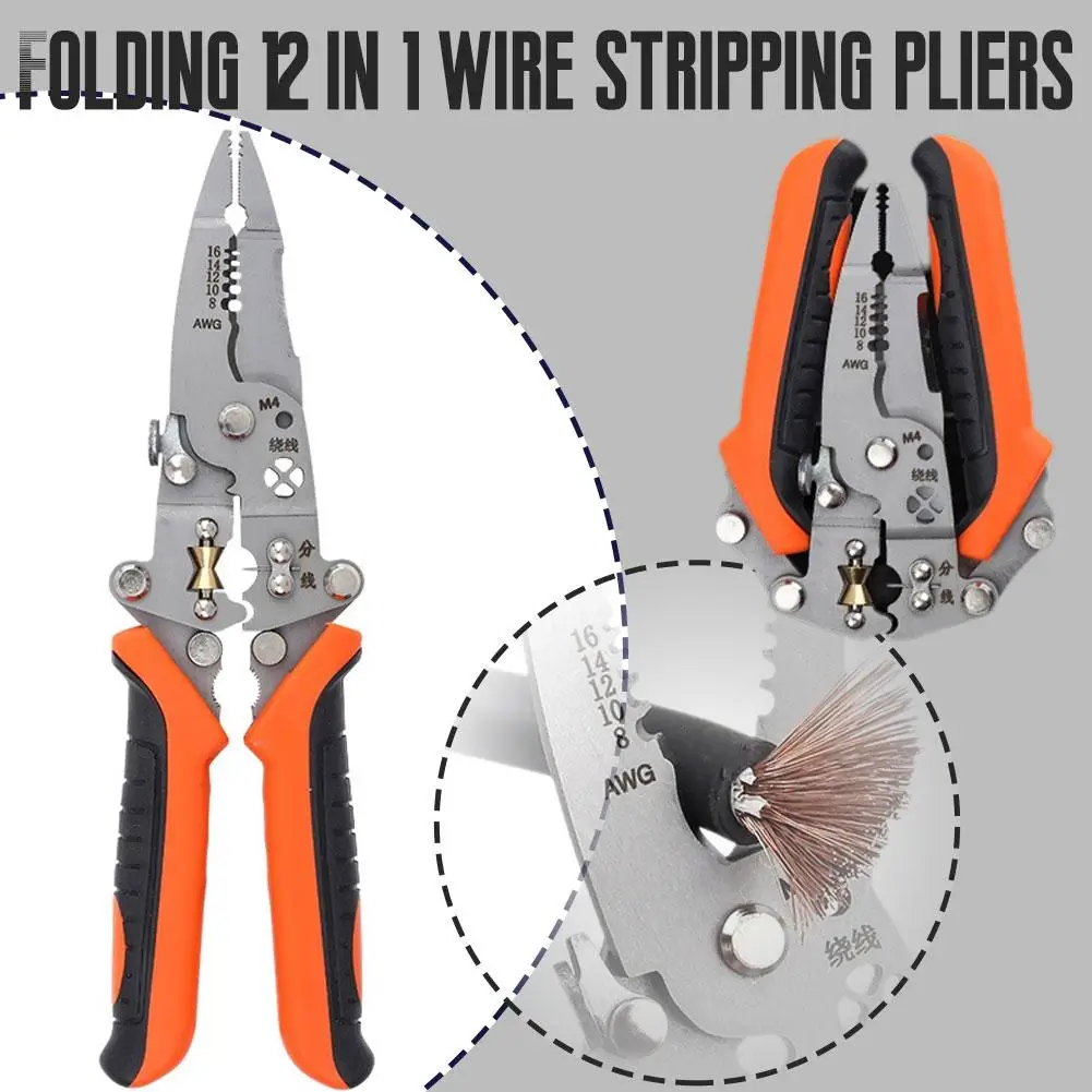 12 In1 Foldable Wire Stripping Pliers Multifunctional Universal Crimper For Wire Peeling Cutting Dividing Electrical Pliers Tool 3