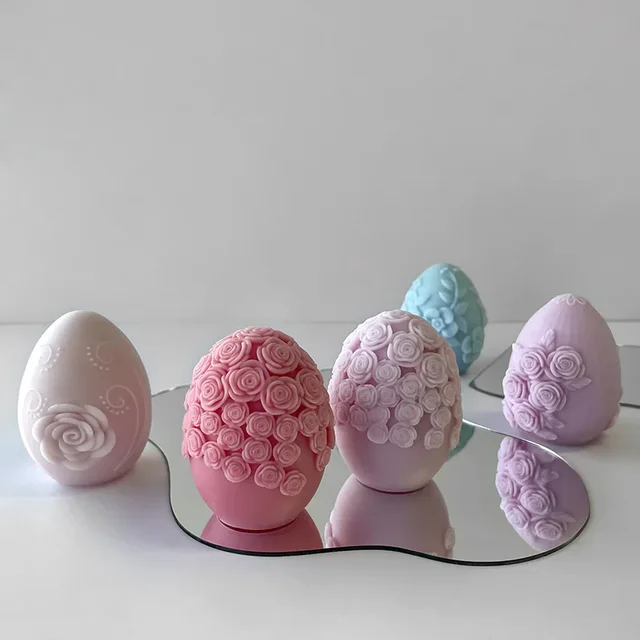 Easter Day Gift Egg Candle Making Silicone Mold Festival Embossed Butterfly Eggs Resin Epoxy Mould Sunflower Rose Soap Wax Tools